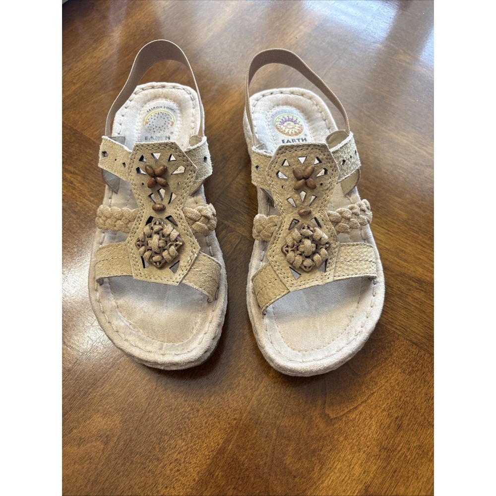 Earth Spirit Gelron Andi Sandal Honey Elastic Slingback Beaded Womens Size 6